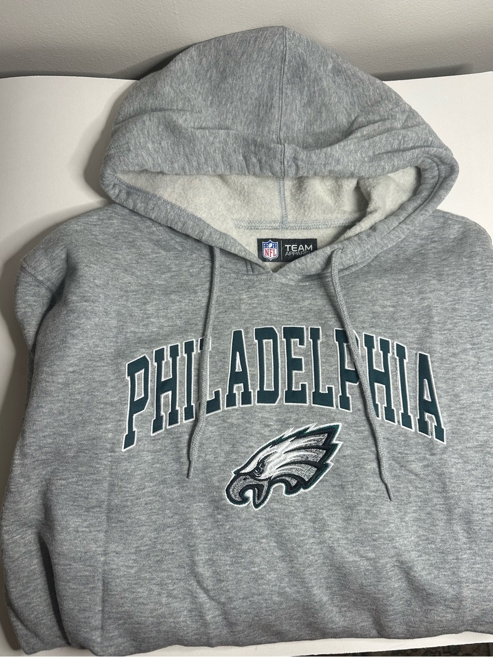 NFL Philadelphia Gray Hooded Sweatshirt with Eagles Logo White Stripe on Sleeves